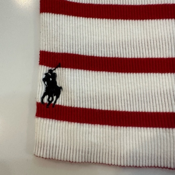 Ralph Lauren Sport Large Stripe Tie Rope Neck Top Polo Horse Logo Red and White - Picture 6 of 8